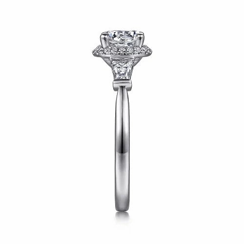 Elinor - 14K White Gold Round Three Stone Halo Diamond Engagement Ring (Setting Only)