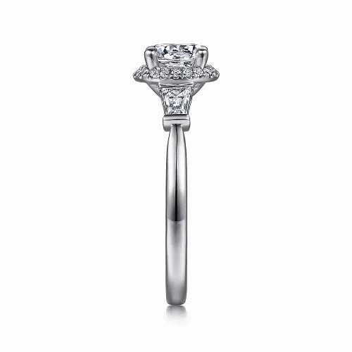 Elinor - 14K White Gold Round Three Stone Halo Diamond Engagement Ring (Setting Only)