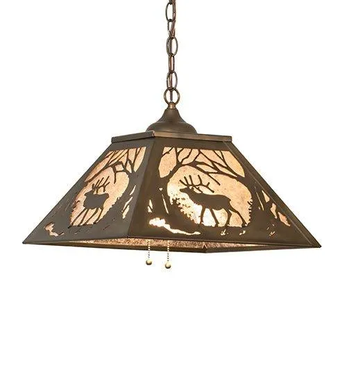 Elk at Dawn Square Pendant Light