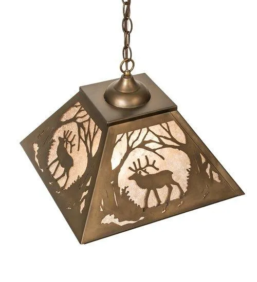 Elk at Dawn Square Pendant Light