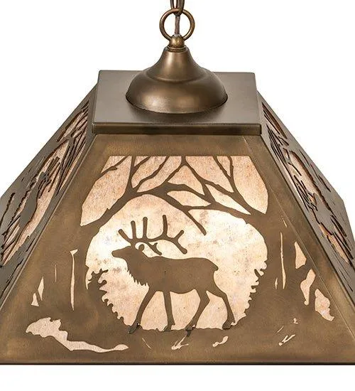 Elk at Dawn Square Pendant Light