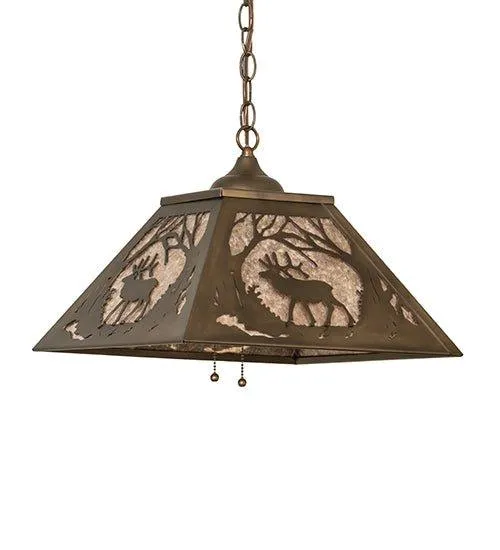 Elk at Dawn Square Pendant Light