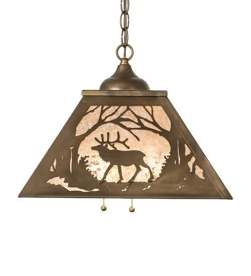 Elk at Dawn Square Pendant Light