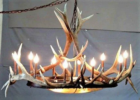 Elk Horn & Rawhide Oval Chandelier