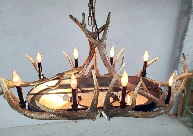 Elk Horn & Rawhide Oval Chandelier