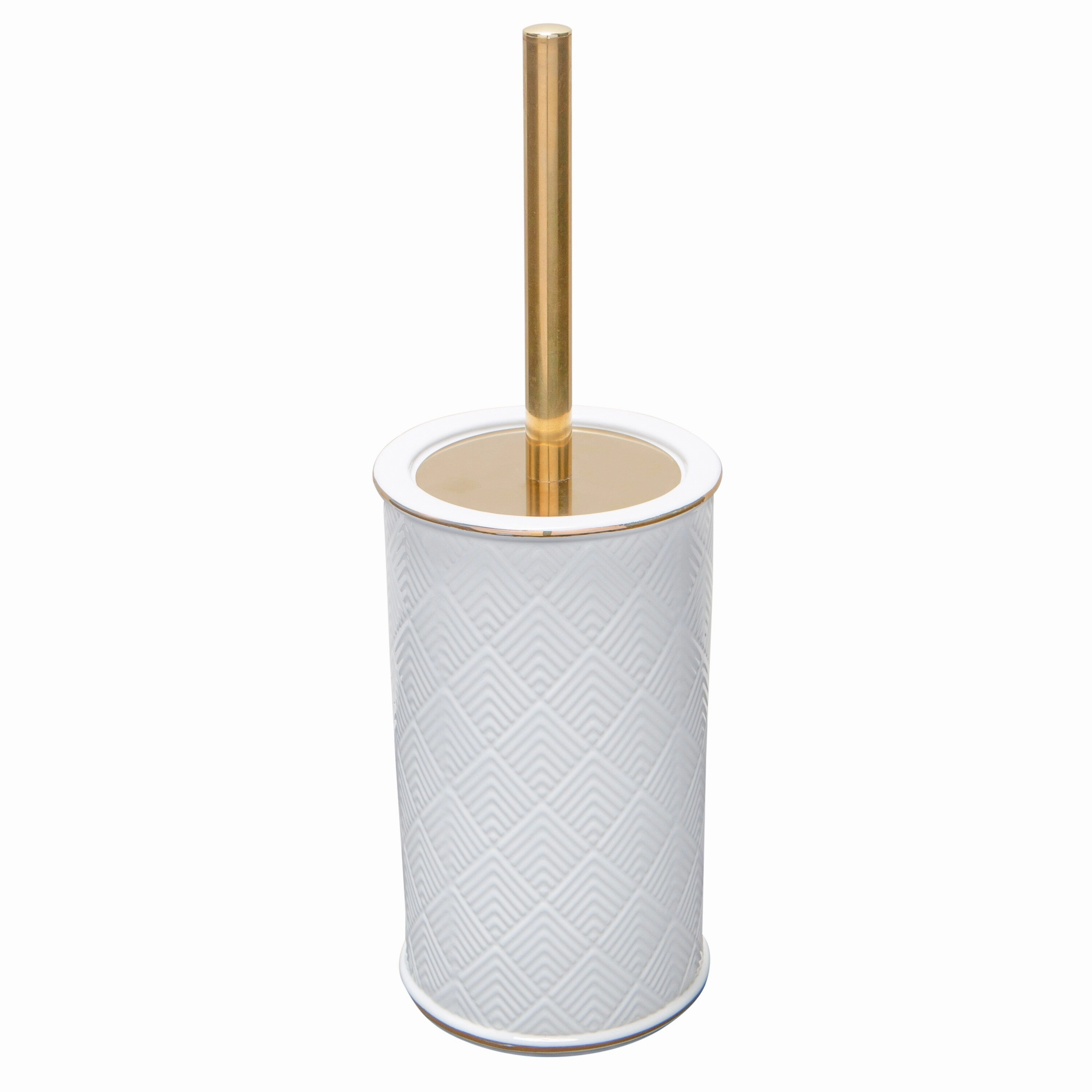 Elle Dcor Embossed Ceramic Toilet Brush and Holder - 4"x 4"x 8"