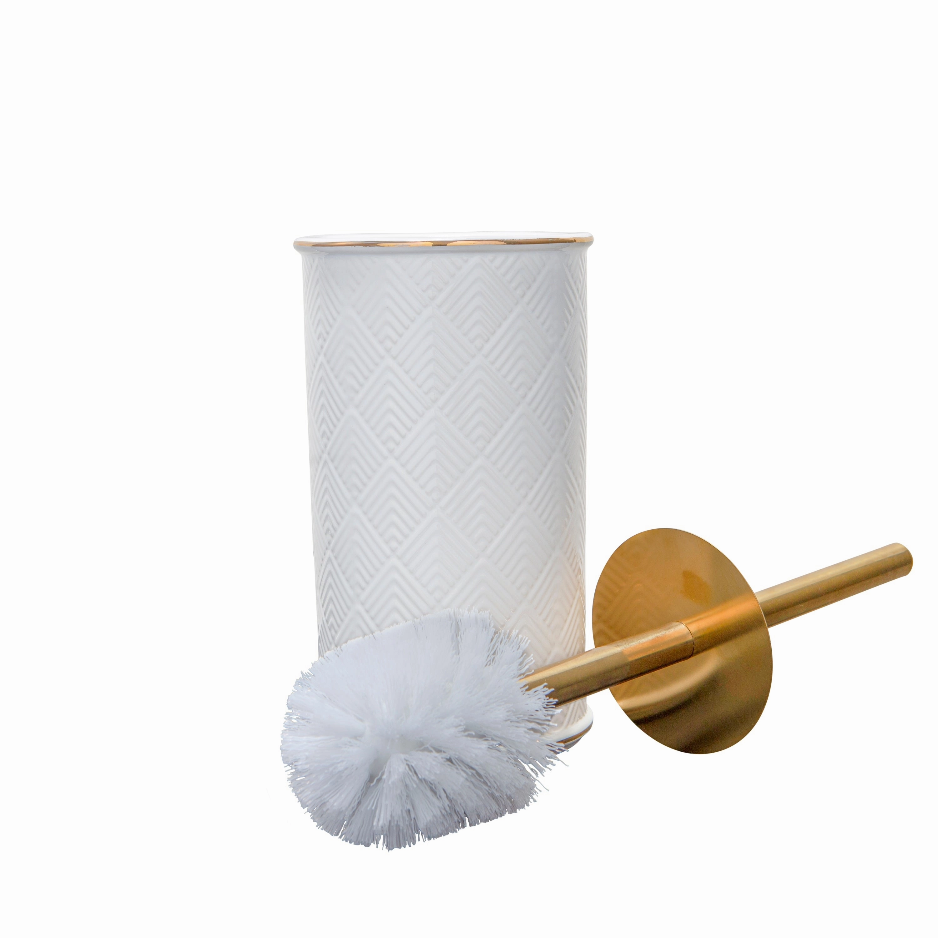 Elle Dcor Embossed Ceramic Toilet Brush and Holder - 4"x 4"x 8"