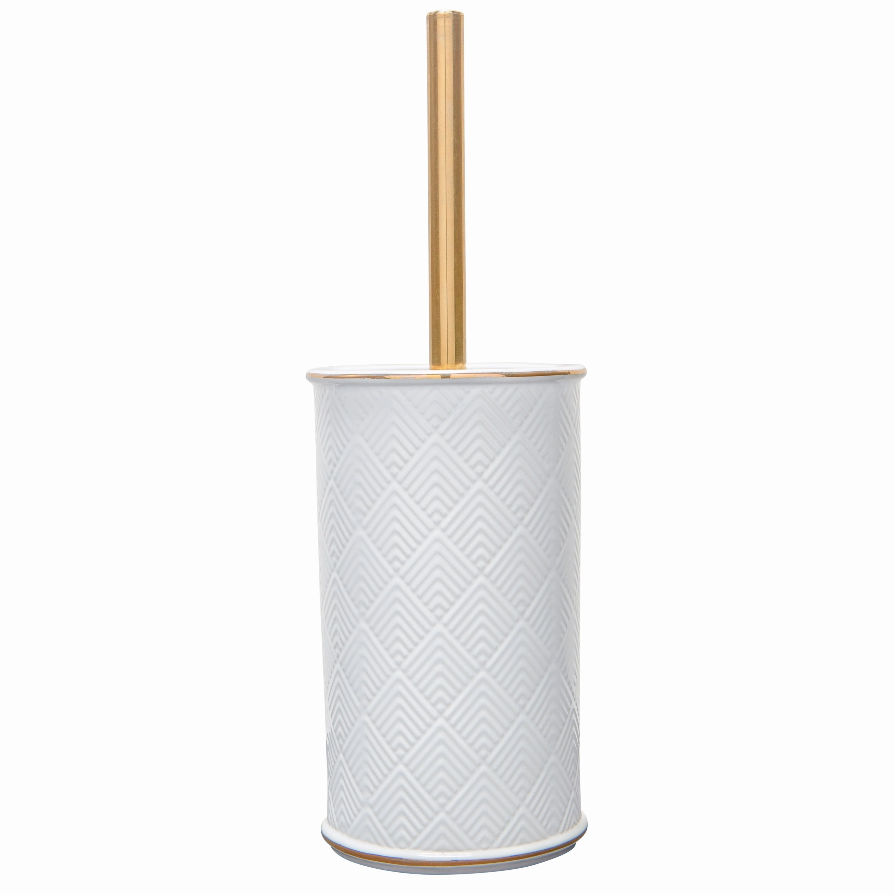 Elle Dcor Embossed Ceramic Toilet Brush and Holder - 4"x 4"x 8"