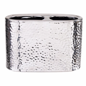 Elle Dcor Hammered Metallic Ceramic Toothbrush Holder - Silver - 7"x 3.15"x 4.3" Toothbrush Holder,Bathroom Organizer