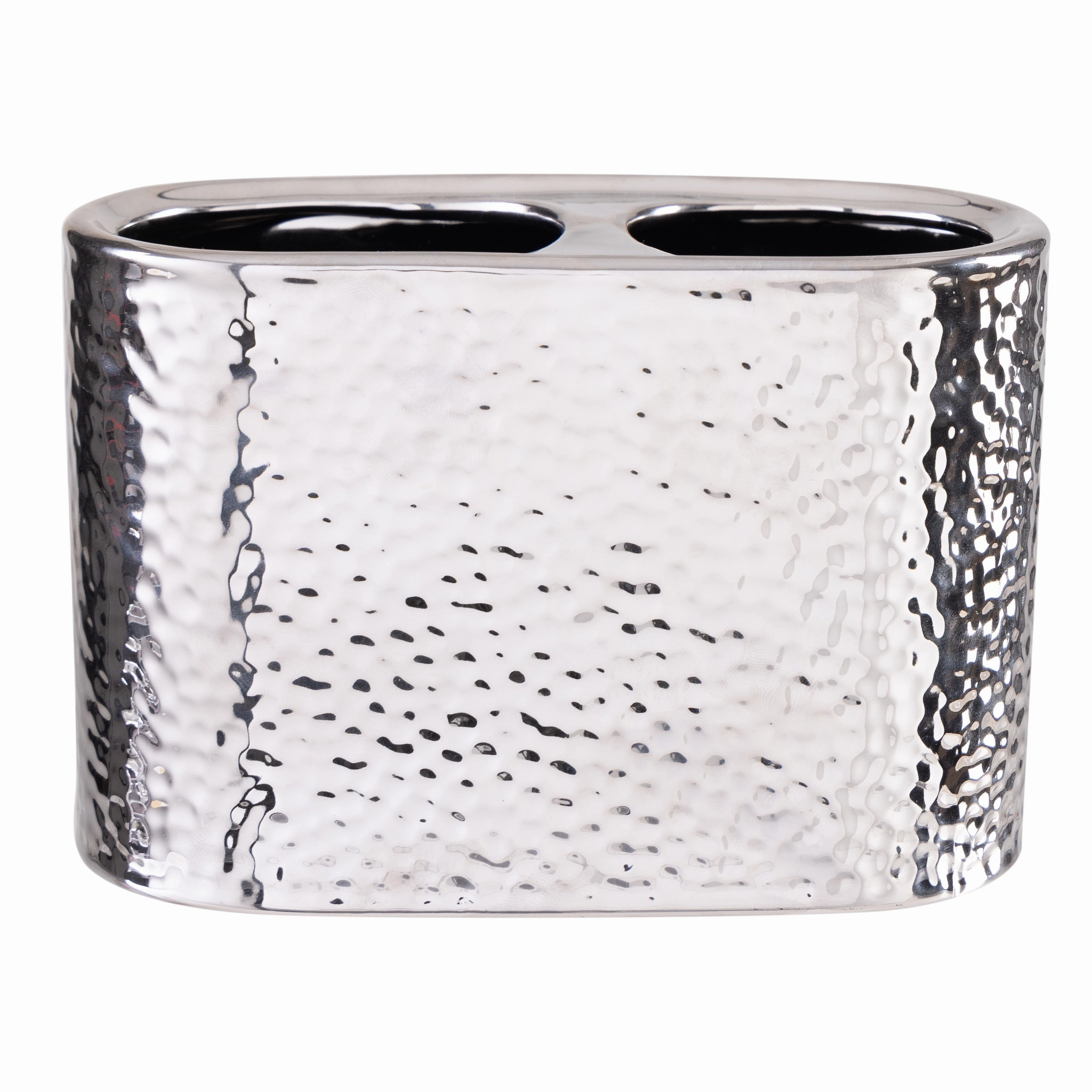 Elle Dcor Hammered Metallic Ceramic Toothbrush Holder - Silver - 7"x 3.15"x 4.3" Toothbrush Holder,Bathroom Organizer