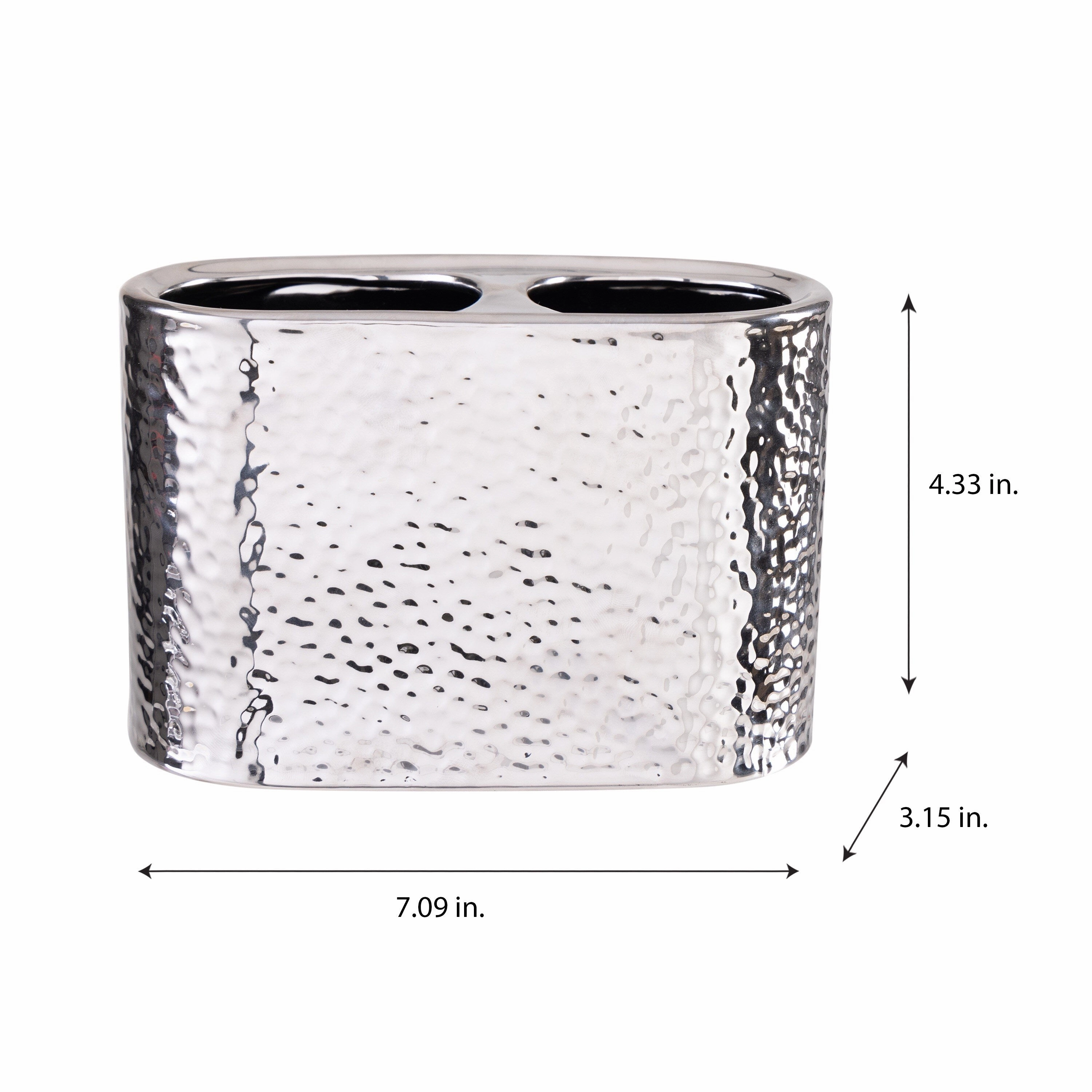 Elle Dcor Hammered Metallic Ceramic Toothbrush Holder - Silver - 7"x 3.15"x 4.3"