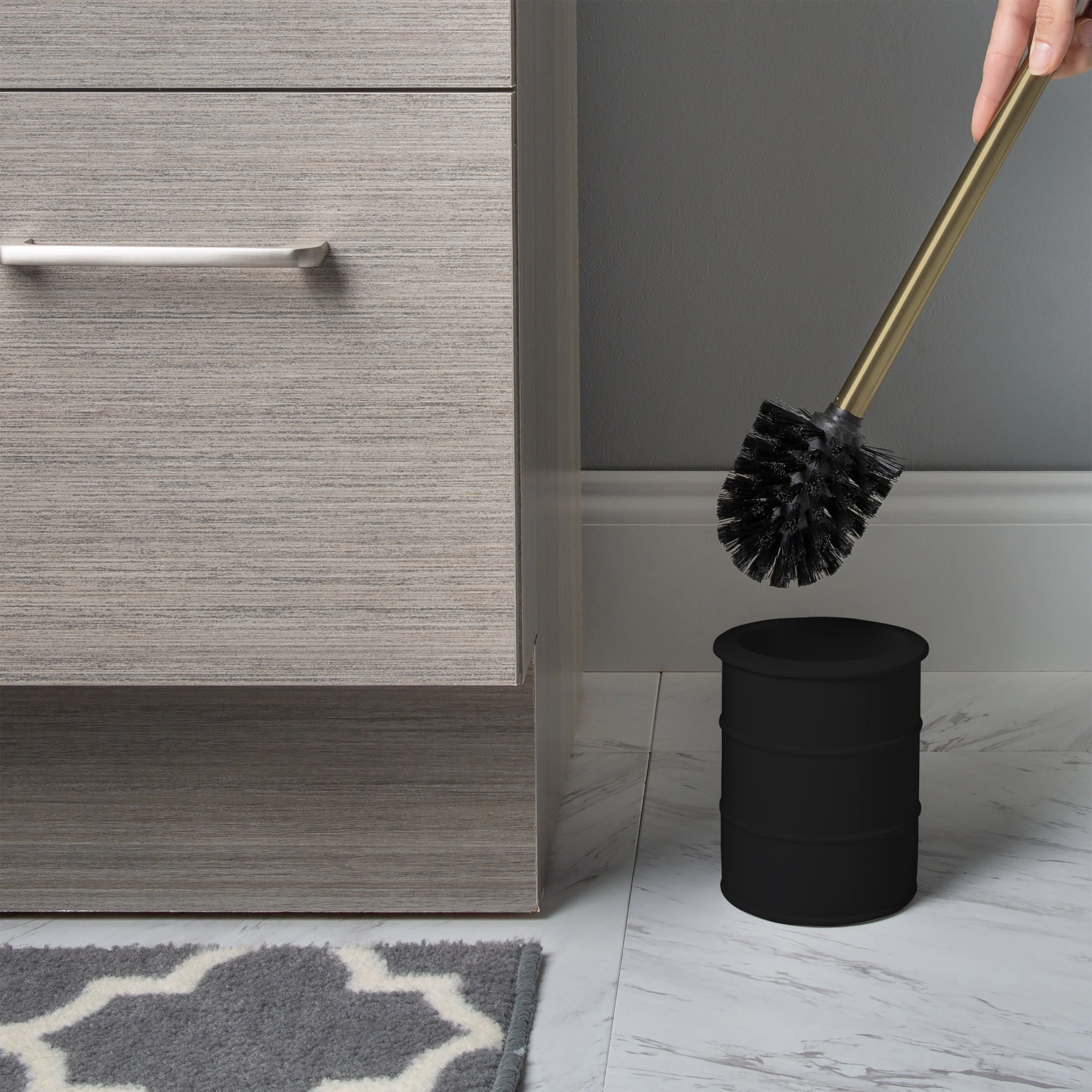 Elle Dcor Modern Ridge Design Toilet Brush & Holder in Black