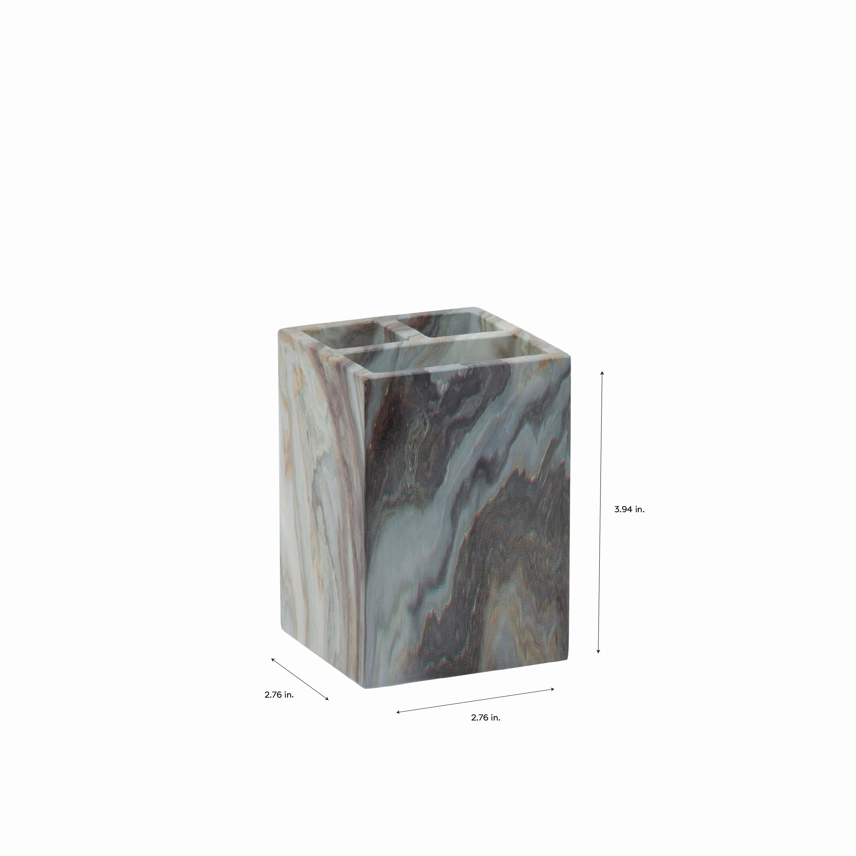 Elle Dcor Square Tooth Brush Holder in Agate - 2.76" x 2.76" x 3.94"