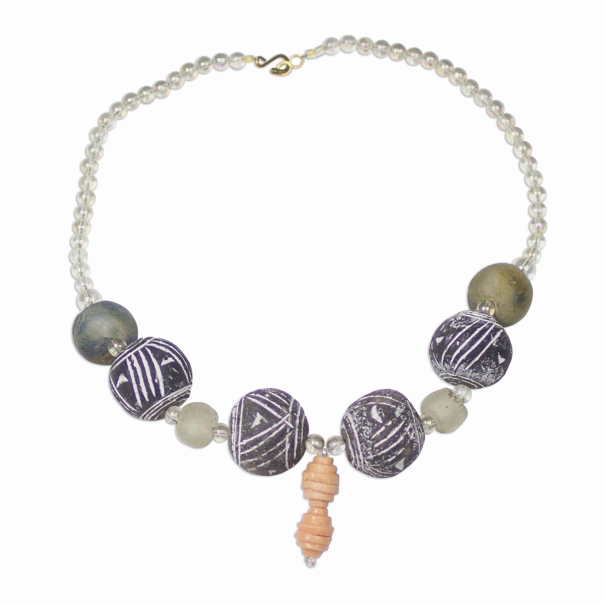 Elolo Beauty Ceramic and Recycled Glass Beaded Pendant Necklace
