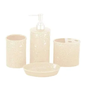 Embossed Off-White Ceramic Bath Set bathroom furniture, vanity cabinet
