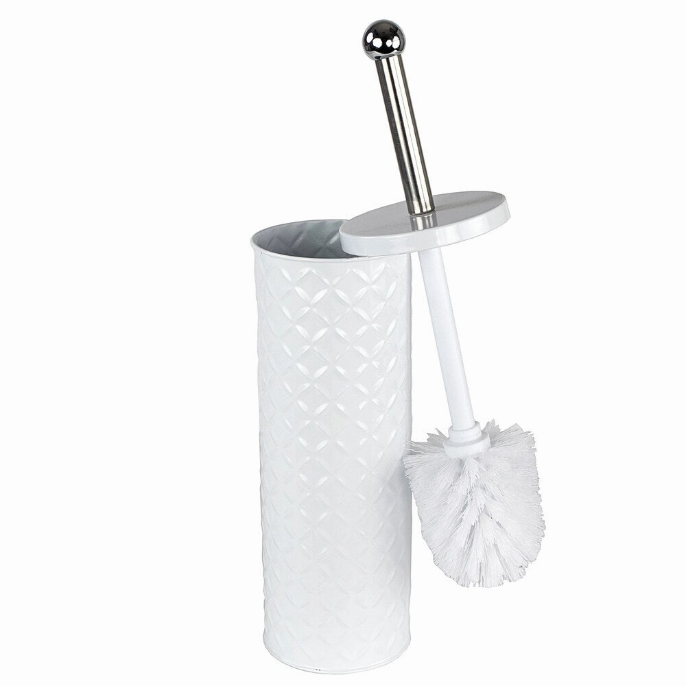 Embossed Toilet Brush and Holder Set (White) Toilet Brush,Bathroom Cleaner