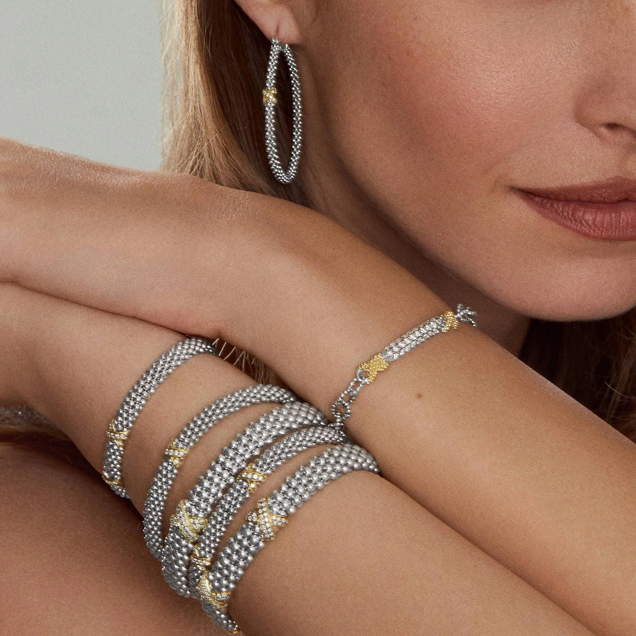 Embrace Large X Diamond Caviar Hoop Earrings