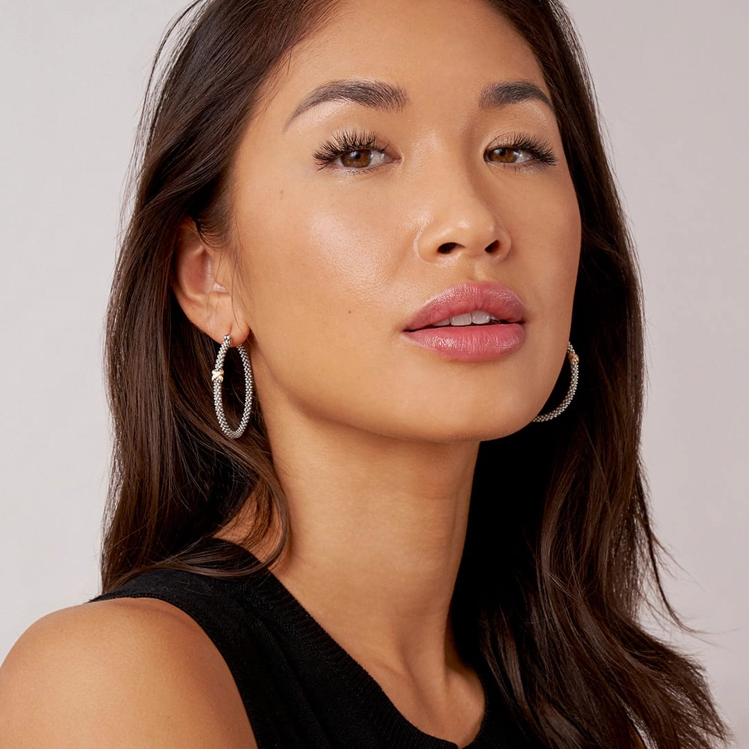 Embrace Large X Diamond Caviar Hoop Earrings