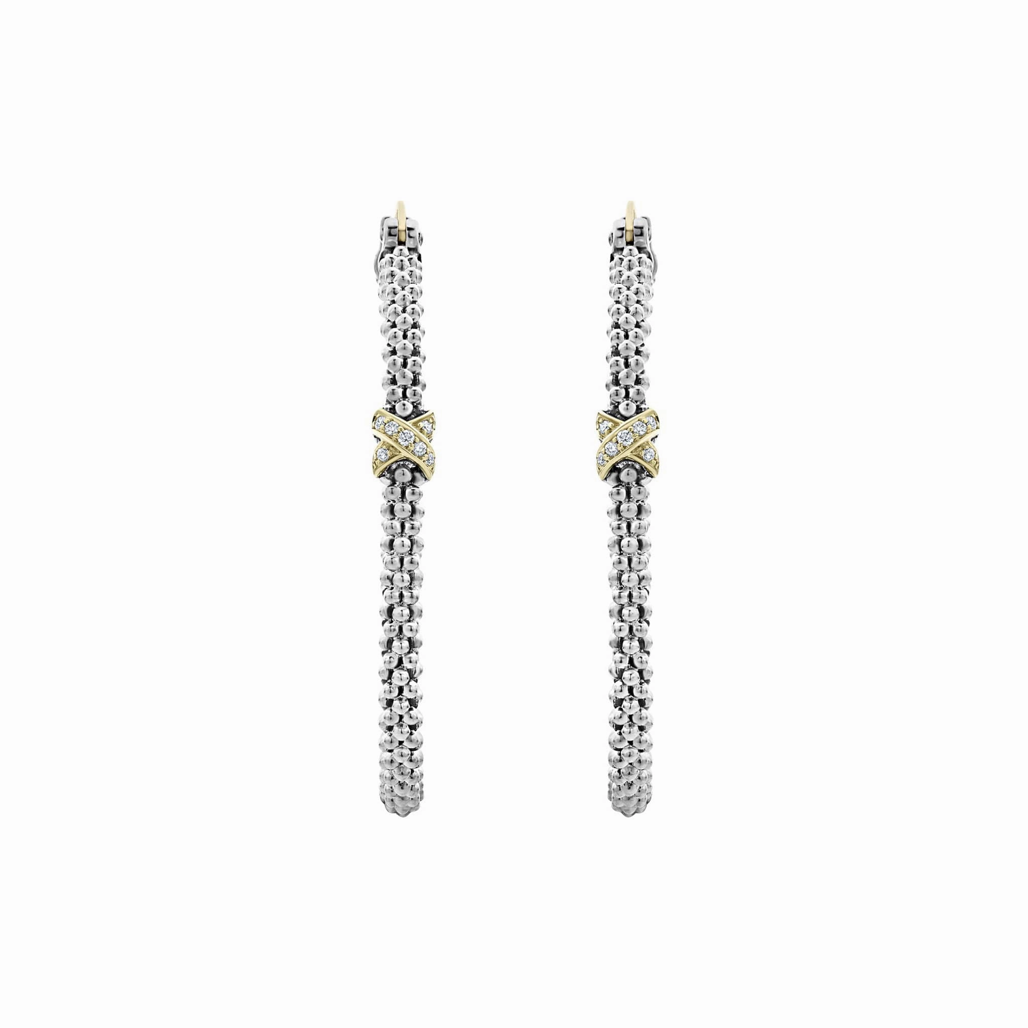 Embrace Large X Diamond Caviar Hoop Earrings