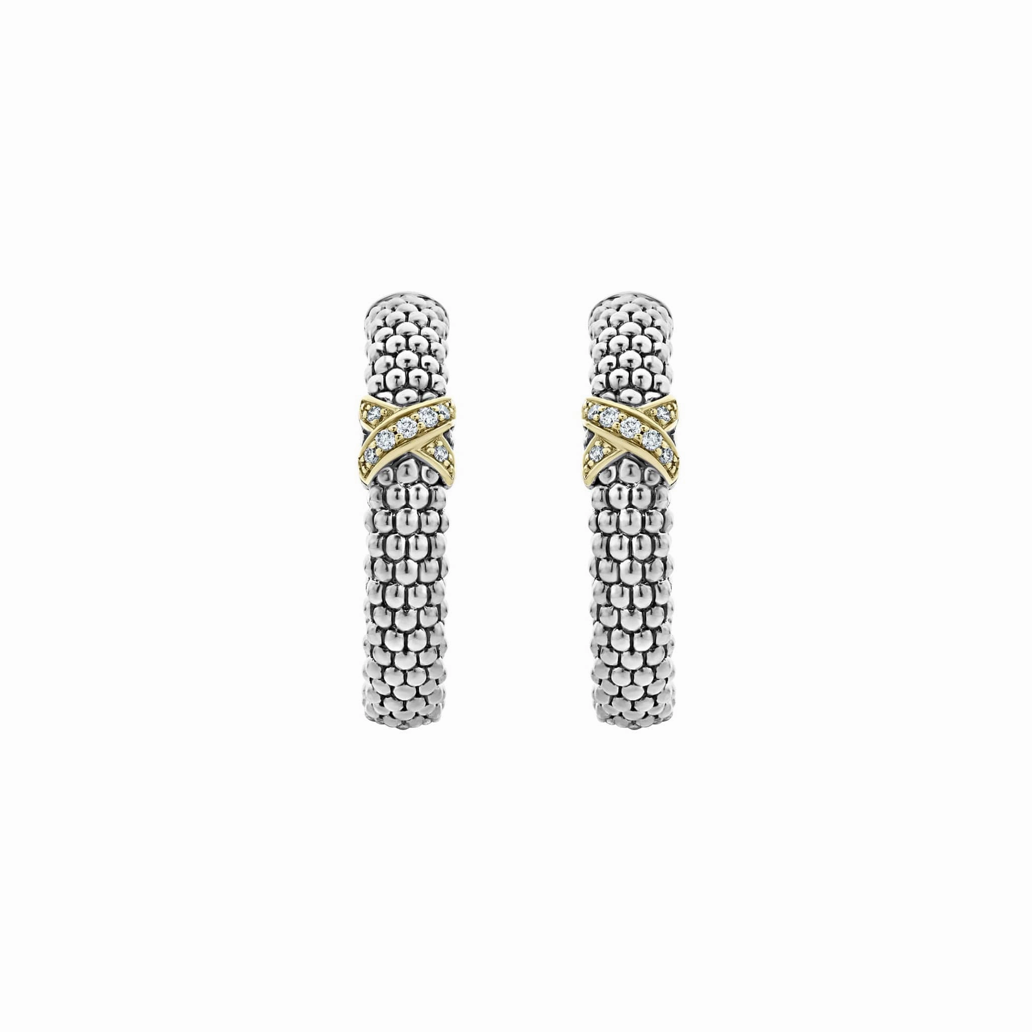 Embrace Small X Diamond Caviar Hoop Earrings