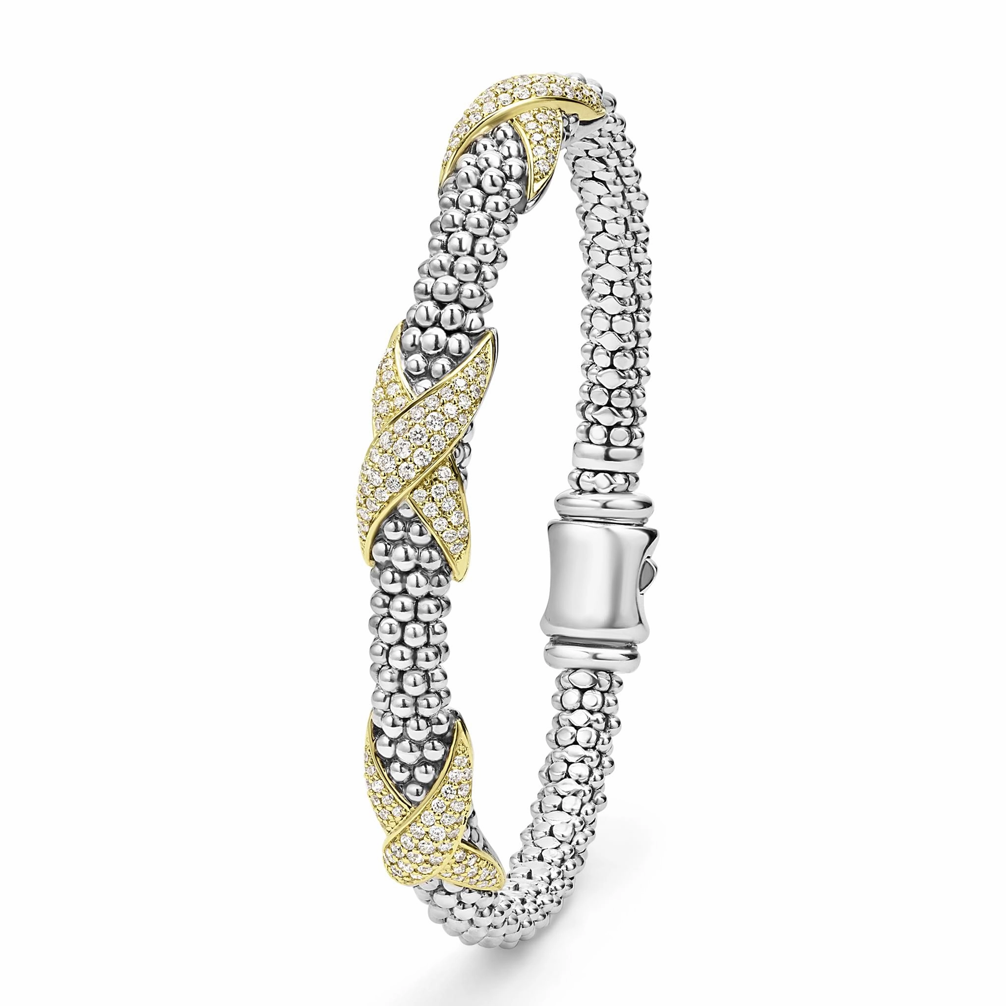 Embrace Three Station Diamond X Caviar Bracelet | 6mm