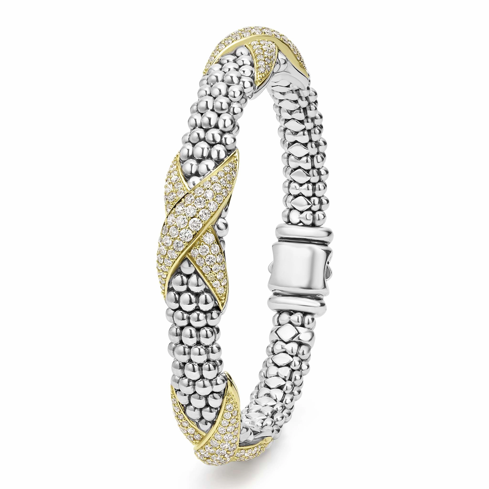 Embrace Three Station Diamond X Caviar Bracelet | 9mm