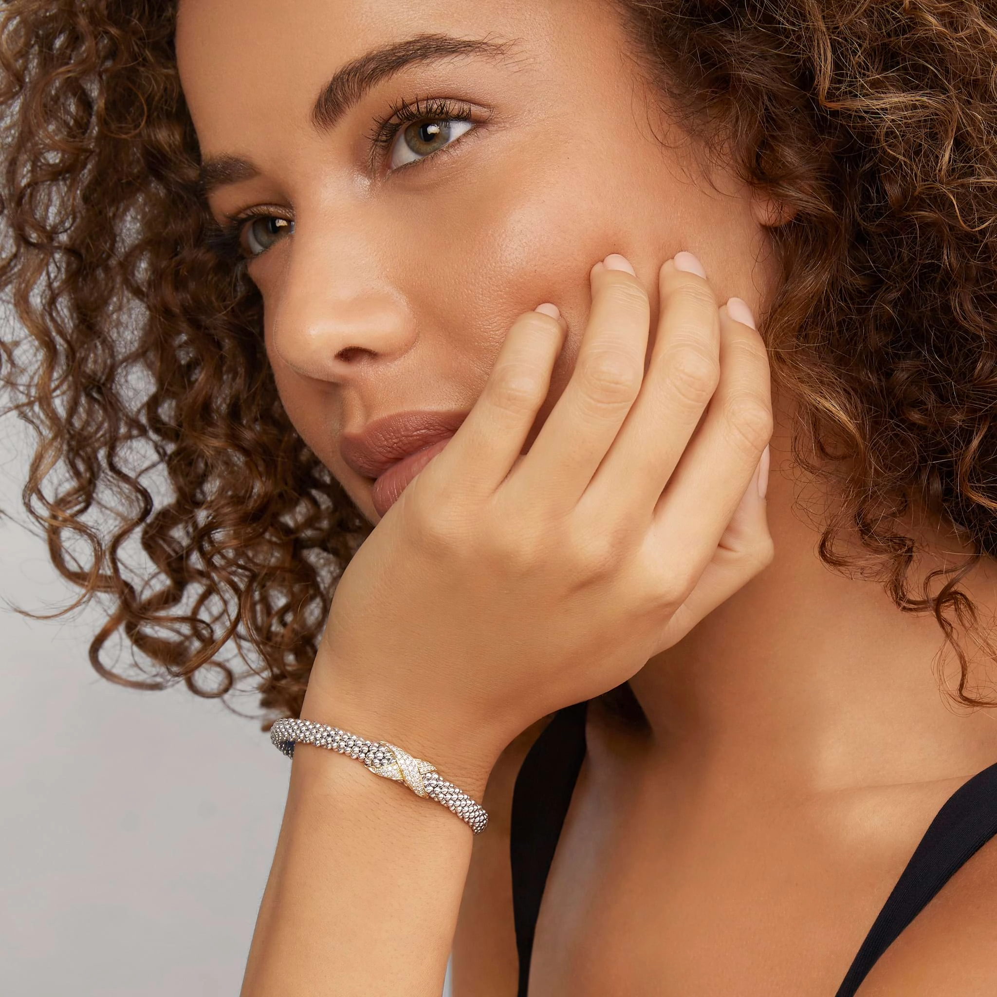 Embrace Two-Tone Diamond X Caviar Bracelet | 6mm