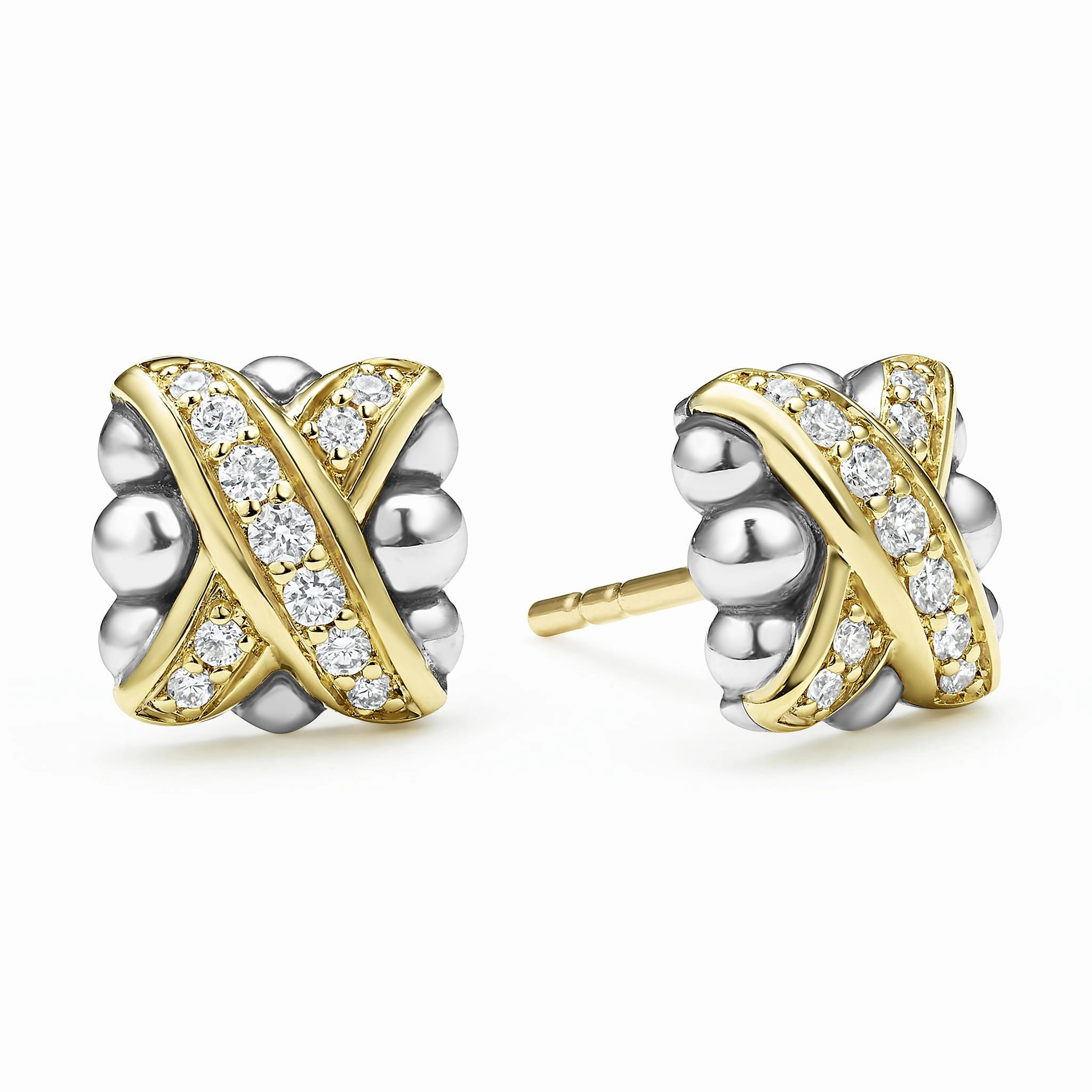 Embrace Two-Tone X Diamond Stud Earrings