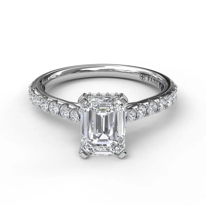 Emerald Cut Solitaire With Hidden Halo
