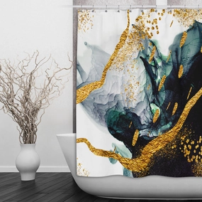 Emerald and Gold Abstract Oil Shower Curtains and Optional Bath Mats Lighting,Lamps Fixtures