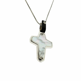 England Made Me Cross Pendant in White Mother of Pearl