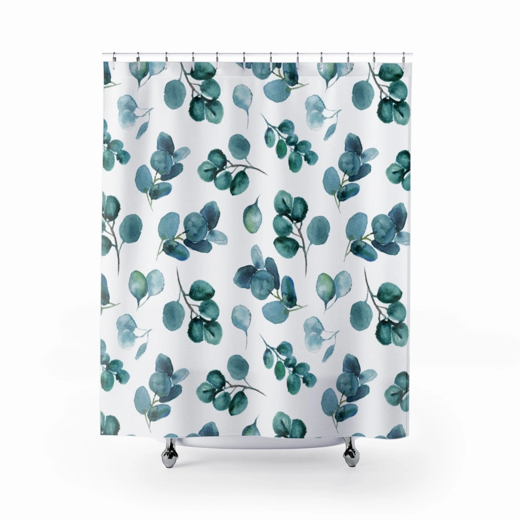 Eucalyptus Leaves Shower Curtain | Teal Green White Lighting,Home Lighting