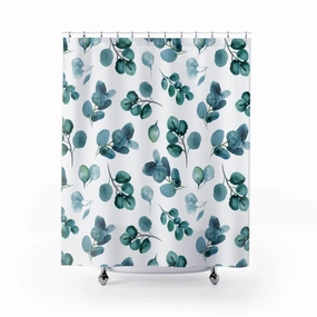 Eucalyptus Leaves Shower Curtain | Teal Green White Lighting,Home Lighting