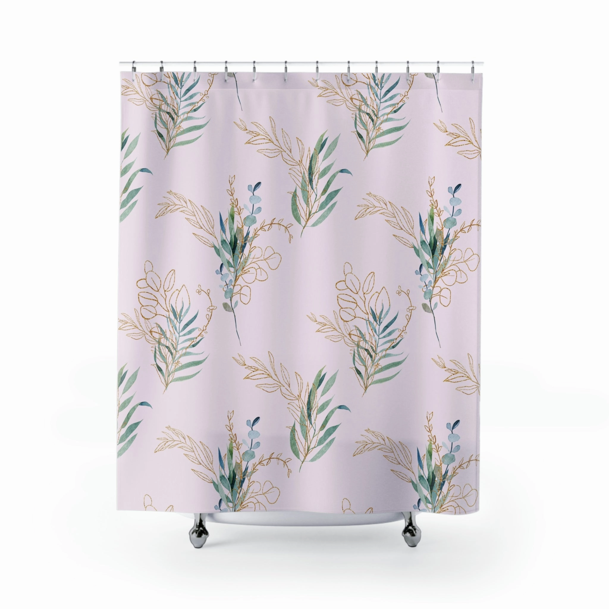 Eucalyptus Shower Curtain | Pink Green, Gold Floral Lighting,Home Lighting
