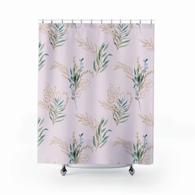 Eucalyptus Shower Curtain | Pink Green, Gold Floral Lighting,Home Lighting