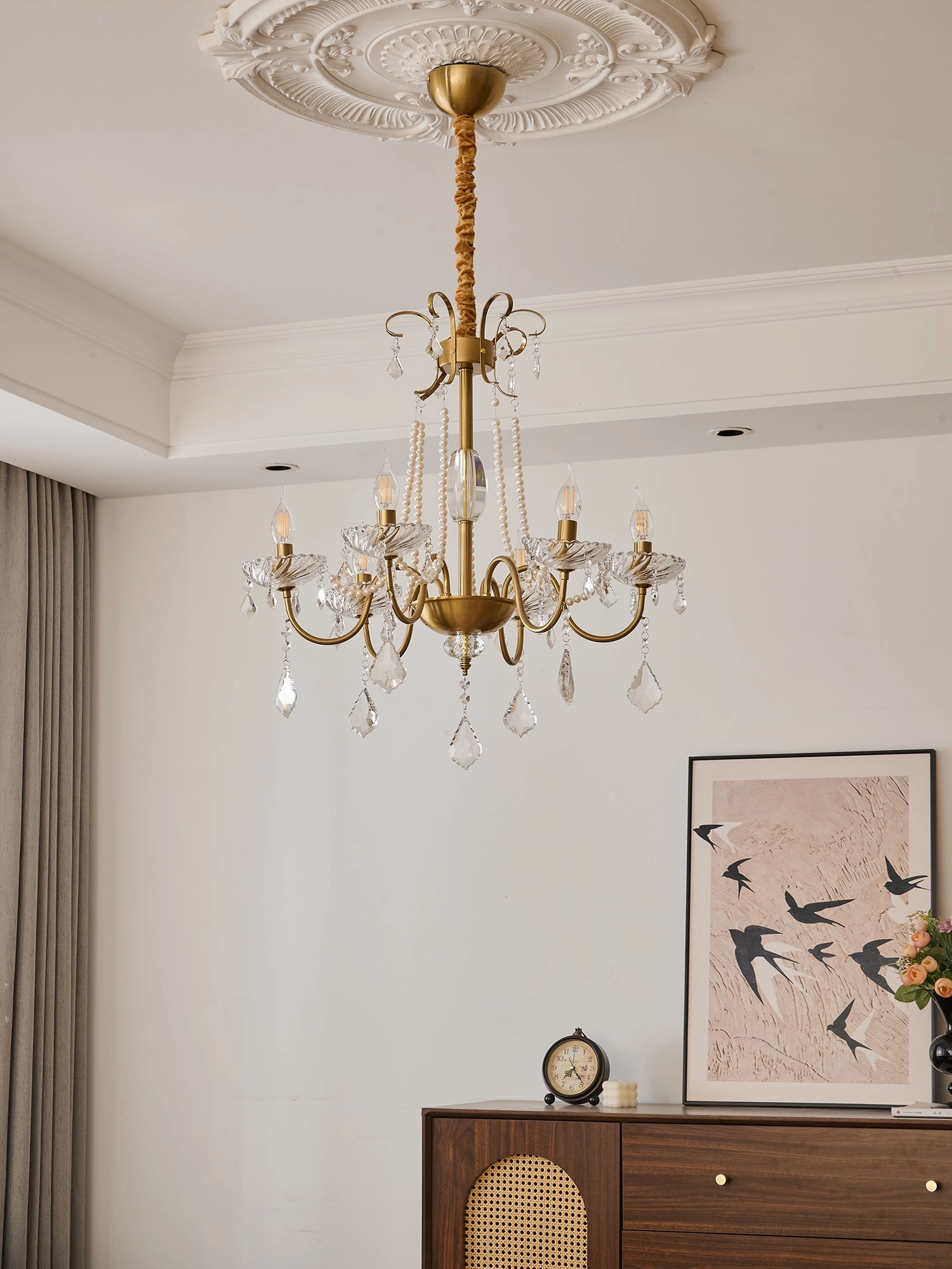 Evaria Crystal Pearl Chandelier
