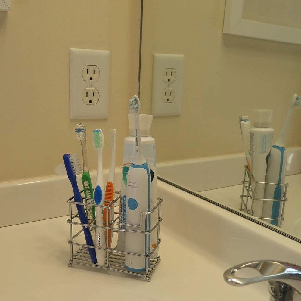 Evelots Toothbrush Holder/Stand-Stainless Steel-Holds 4 Brushes-1 Toothpaste-S/2 - Grey - Set of 2