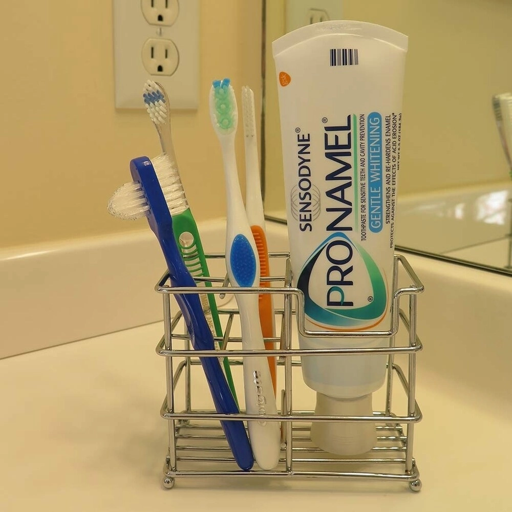 Evelots Toothbrush Holder/Stand-Stainless Steel-Holds 4 Brushes-1 Toothpaste-S/2 - Grey - Set of 2