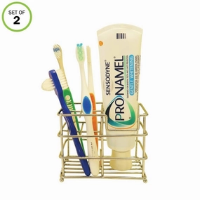 Evelots Toothbrush Holder/Stand-Stainless Steel-Holds 4 Brushes-1 Toothpaste-S/2 - Grey - Set of 2 Toothbrush Holder,Bathroom Organizer