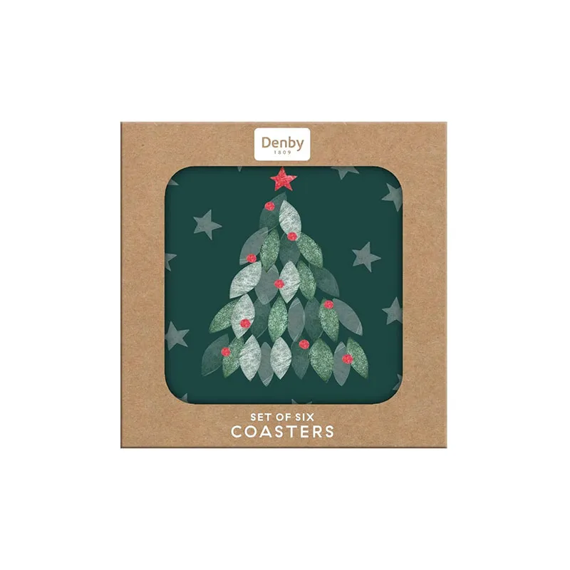 Evergreen Set of 6 Coasters, L10.5 x W10.5cm, Multi