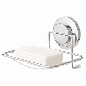 Everloc Push N' Loc Stainless Steel Suction Cup Soap Holder - Silver Toothbrush Holder,Bathroom Organizer