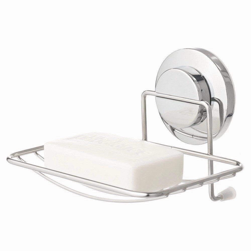 Everloc Push N' Loc Stainless Steel Suction Cup Soap Holder - Silver Toothbrush Holder,Bathroom Organizer