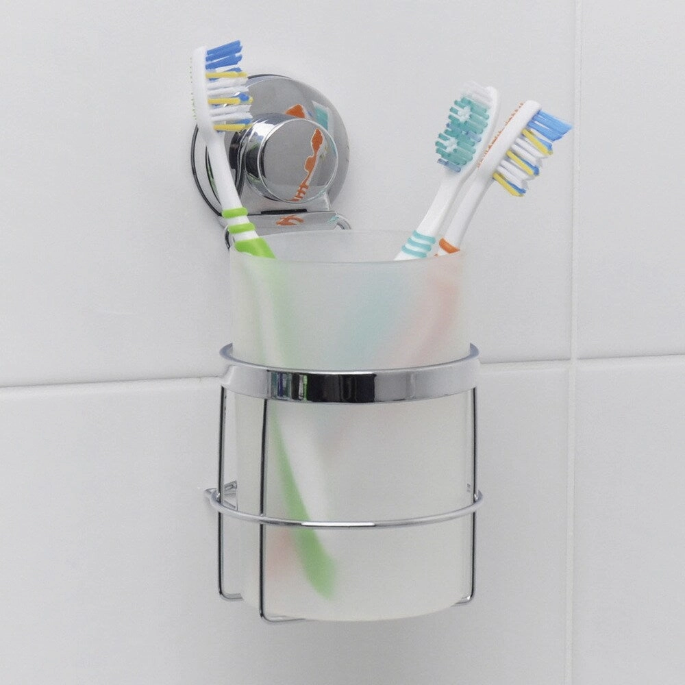 Everloc Solutions Stainless Steel Suction Cup Toothbrush Holder with Cup - Silver