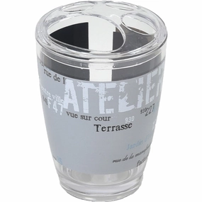 Evideco Clear Acrylic Toothbrush Toothpaste Holder Design Atelier Loft - Gray,White,Blue,Black - 2.95 L x 2.95 W x 4.52 H Toothbrush Holder,Bathroom Organizer