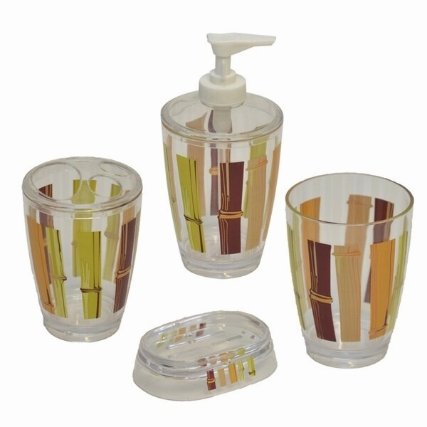 Evideco Clear Acrylic Toothbrush Toothpaste Holder Design Java - Brown, Beige, Green, Multi - 2.95 L x 2.95 W x 4.52 H
