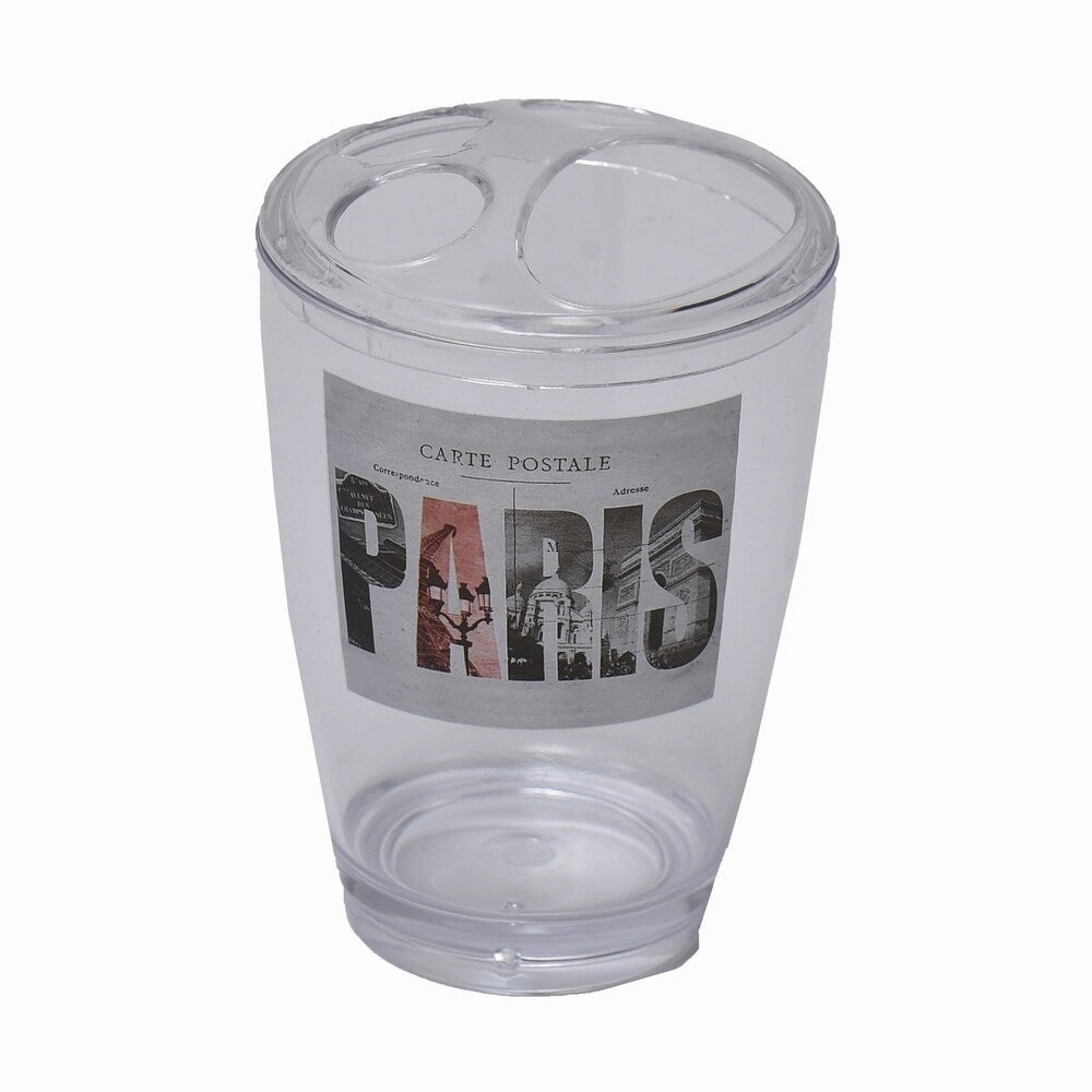 Evideco Clear Acrylic Toothbrush Toothpaste Holder Design Paris City - Gray, Black, White, Red - 2.95 L x 2.95 W x 4.52 H Toothbrush Holder,Bathroom Organizer