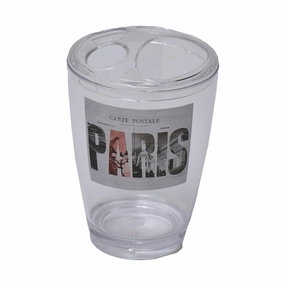 Evideco Clear Acrylic Toothbrush Toothpaste Holder Design Paris City - Gray, Black, White, Red - 2.95 L x 2.95 W x 4.52 H Toothbrush Holder,Bathroom Organizer