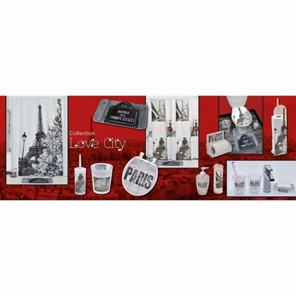 Evideco Clear Acrylic Toothbrush Toothpaste Holder Design Paris City - Gray, Black, White, Red - 2.95 L x 2.95 W x 4.52 H