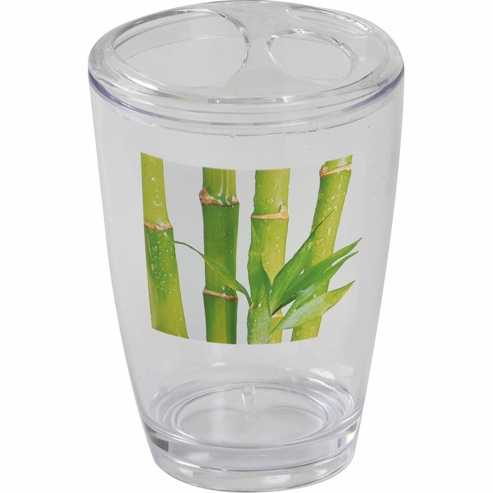 Evideco Clear Acrylic Toothbrush Toothpaste Holder Design Zen and Co - Green, White, Gray, Multi - 2.95 L x 2.95 W x 4.52 H Toothbrush Holder,Bathroom Organizer
