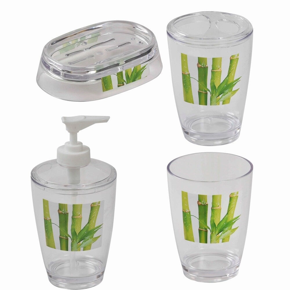 Evideco Clear Acrylic Toothbrush Toothpaste Holder Design Zen and Co - Green, White, Gray, Multi - 2.95 L x 2.95 W x 4.52 H